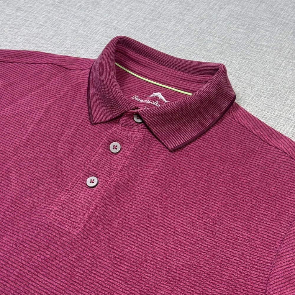 Tommy Bahama Polo Shirt Mens M Red Striped Modal Polyester Tagless Collared